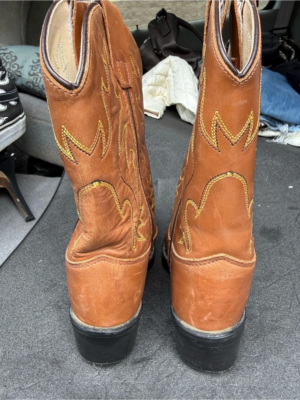 Old West jama India Kids Leather Western Cowboy Boots Tan Size 12